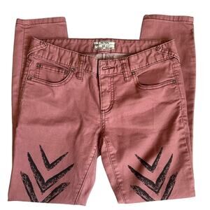 Free People Blush, Arrow Graphic Design, Stretch, Skinny Jeans- 27W